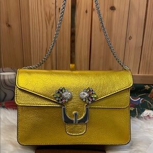 💜Coccinelle Vibrant Yellow Crossbody Bag with Chain Strap